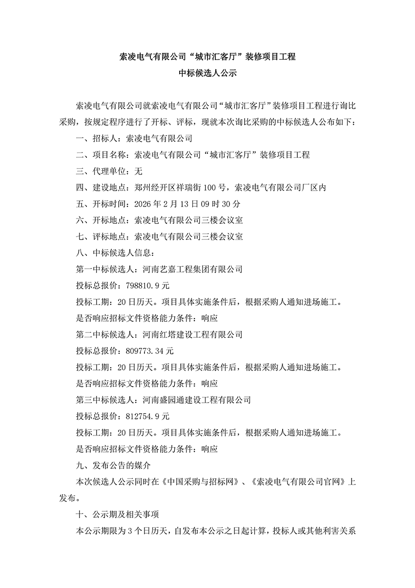 安博平台“城市汇客厅”装修项目工程 中标候选人公示